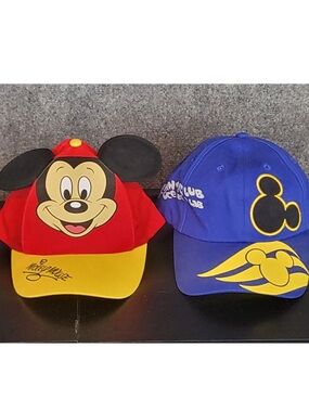 2 Disney Cap. Red Mickey Cap with Ears and Blue & Yellow Mickey Club Cap